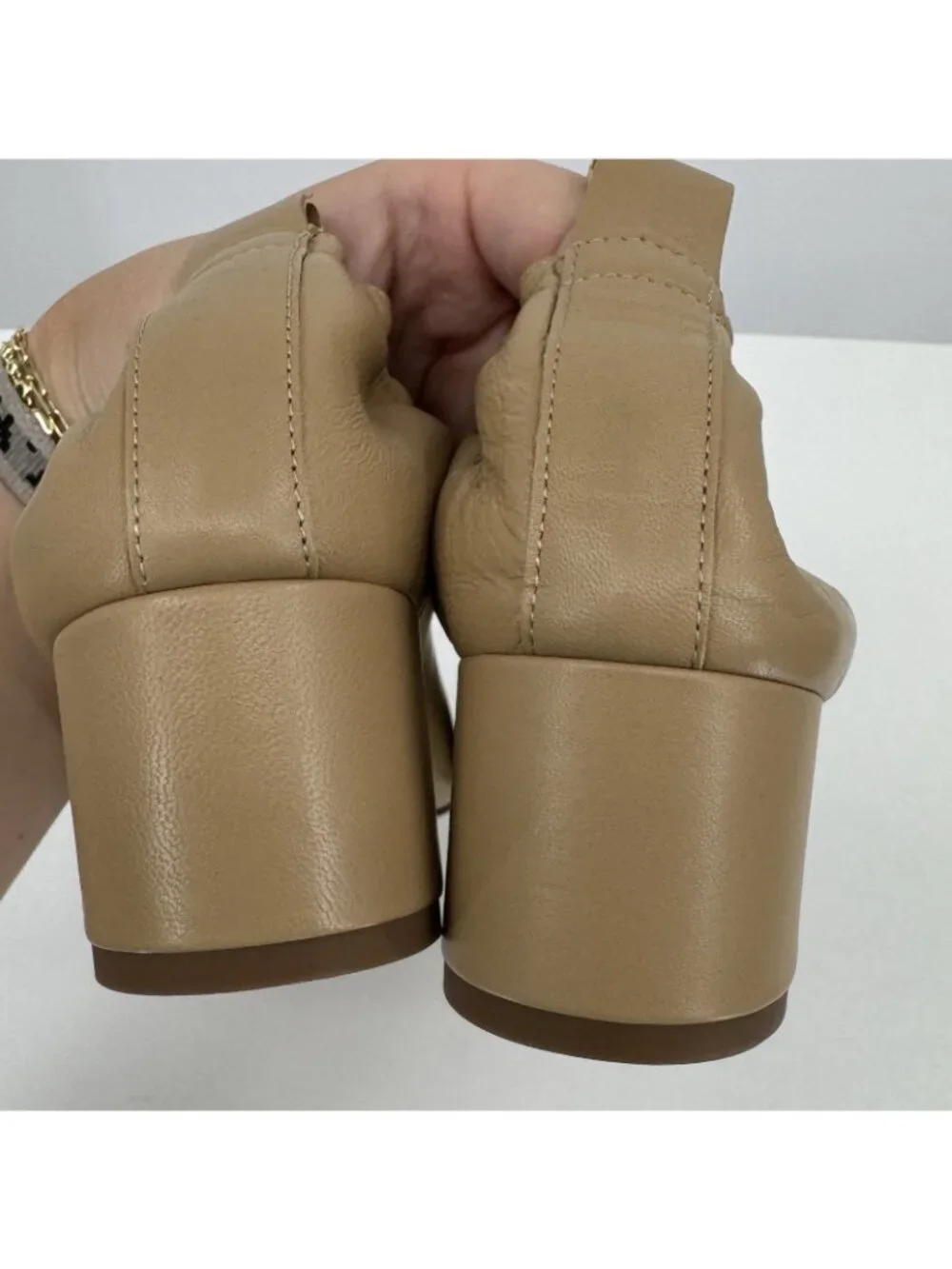 Everlane Italian Leather Day Heel Light Taupe 7 Women's Elastic Back Comfort